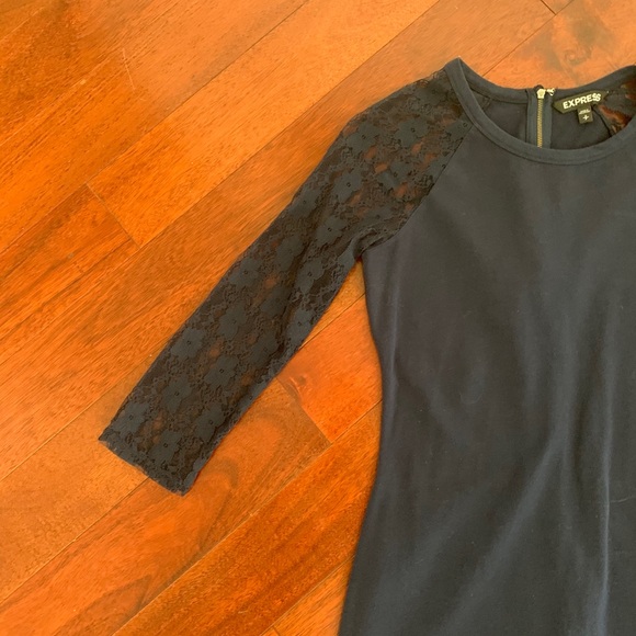 EXPRESS Navy Blue Lace Sleeve T-Shirt Dress - Picture 6 of 12